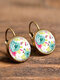 Vintage Flower Pattern Women Earrings Glass Printed Pendant Earrings Ear Hooks - #08