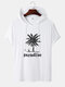 Mens Banana Tree Print Preppy Cotton Short Sleeve Hooded T-Shirts - White