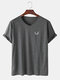 Mens Solid Color Wing V-Neck Loose Thin Cotton Short Sleeve T-Shirt - Dark Gray
