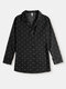 Dot Print Button Long Sleeve Lapel Chiffon Blouse For Women - Black
