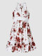 Цветочный принт, кружевной стежок, завязка на бретелях, открытая спина Платье - Белый