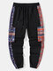 Мужские спортивные штаны с этническим цветочным принтом в стиле пэчворк с клапаном и карманом на шнурке - Черный