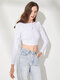 Solid Lace Up Backless Long Sleeve Crew Neck Crop Top - White
