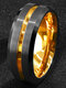 Trendy Simple Black Slotted Inner Gold Stainless Steel Ring - Black