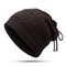Men Women Winter Adjustable Warm Vogue Wool Stripe Knit Hat Outdoor Home Beanie Scarf Dual Use - Coffee