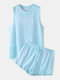 Women Sleeveless Pajamas Short Set Tie Dye Softies Gradient Two Piece Loungewear With Flounce Trim Bottom - Blue