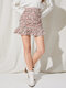 Floral Print Ruffle Folds High Waist Chiffon Skirt - Pink