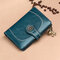 Trifold Women Oil Wax Genuine Leather 12 Card Slot Short Wallet Vintage Coin Purse - Blue