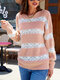 Contrast Color Stripe Long Sleeve Loose Pullover Sweater - Pink