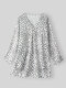 Splited Polka Dot Print Long Sleeve Casual Dress For Women - White