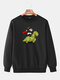 Mens Panda Dinosaur Print Crew Neck Cotton Drop Shoulder Sweatshirts - Black