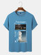 Mens Scenery Photo Slogan Print Crew Neck Short Sleeve T-Shirts - Blue