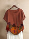 Women Cotton-Blend Print Casual T-shirts - Orange Red