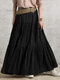 Solid Elastic Waist Patchwork Casual Skirt For Women - Black