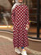 Polka Dot Print Split Long Sleeve Plus Size Dress with Pockets - Red