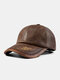 Men Washed Distressed PU Color-match Patchwork Letter Print Casual Sunshade Warmth Baseball Cap - Coffee