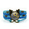 Retro Butterfly Symbol Braided Bracelet Sunflower Printed Time Gemstone Multi-layer Bracelet - Blue