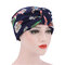 Women Print Forehead Cross Toe Cap Floral Chiffon Beanie Hat Countryside Floral Twist Beanie - #02
