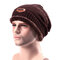 Male Knitted Slouch Beanie Hat Lining Plush Double Layers Winter Warm Ski Outdoor Cap - Coffee