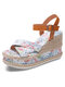 Sandálias femininas tamanho grande casual férias de verão com estampa floral - Branco