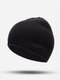 Unisex Polyester Cotton Knitted Solid Letter Cloth Label All-match Warmth Beanie Hat - Black