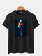 Mens Colorful Planet Astronaut Graphic Print Cotton O-Neck Casual Short Sleeve T-Shirts - Black