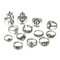 Fashion Opal Rings Set 13 Piece Flower Heart Ring Turtle Crown Leaves Rings Set Retro Alloy Rings - Silver