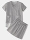 Mens Striped Print V-Neck Short Sleeve Thin Loose Shorts Two-Piece Loungewear Pajamas Sets - Black