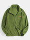 Mens Letter Embroidered Polar Fleece Zip Front Warm Elastic Cuff Jackets - Green