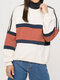 Contrast Color Turtle neck Pullover Sweatshirt For Women - Beige
