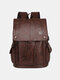Men Multifunction PU Leather USB Charging Earphone Hole Large Capacity Backpack - Khaki
