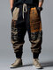 Pantalon à motif tribal ethnique pour hommes, bloc de couleurs, patchwork, cordon de serrage à la taille - Noir