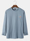 Mens Waffle Chest Embroidered Side Button Hem Long Sleeve T-Shirts - Blue