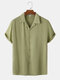 Mens Solid Color Revere Collar Casual Short Sleeve Shirts - Army Green