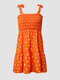 Dot Print Smocked Bow Tie Strap Open Back Mini Dress - Orange