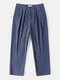 Mens Corduroy Plain Solid Color Casual Straight Pants With Pocket - Dark Blue