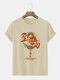 Mens Chinese Style Animal Slogan Print Crew Neck Short Sleeve T-Shirts Winter - Apricot