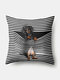 Stripe Pattern Dog Linen Cushion Cover Home Sofa Art Decor Throw Pillowcase - Black