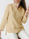 Повседневная блузка с длинным рукавом из хлопка с V-образным вырезом V Шея SKUJ34816 - Бежевый