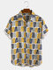 Mens Cotton Colorful Striped Lightweight Breathable Short Sleeve Shirt - Yellow