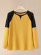 Contrast Color Long Sleeve O-neck Sweater for Women - Yellow