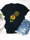 Butterfly Flower Print Short Sleeve T-shirt For Women - Black