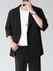 Mens Solid Lapel One Button 3/4 Sleeve Casual Blazer - Black