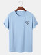Mens Heart Chest Print Crew Neck Short Sleeve T-Shirts - Light Blue