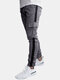 Mens Side Stripe Flap Pocket Drawstring Waist Casual Cuffed Cargo Pants - Gray