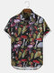 Mens Multi Mushroom Print Chest Pocket Short Sleeve Shirt - Black