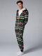 Mens Hooded Christmas Onesies Zip Down Holiday Pajamas Printing Loungewear Christmas Sleepwear - Black