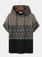 Mens Argyle Pattern Patchwork Ethnic Style Short Sleeve Hooded T-Shirts - Black