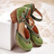 Women Vintage Hollow Buckle Strap Chunky Heel Clogs D'Orsay Mary Jane Pumps - Green
