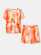 Tie Dye O-neck Short Sleeve Plus Size Casual T-shirt Suit - Orange